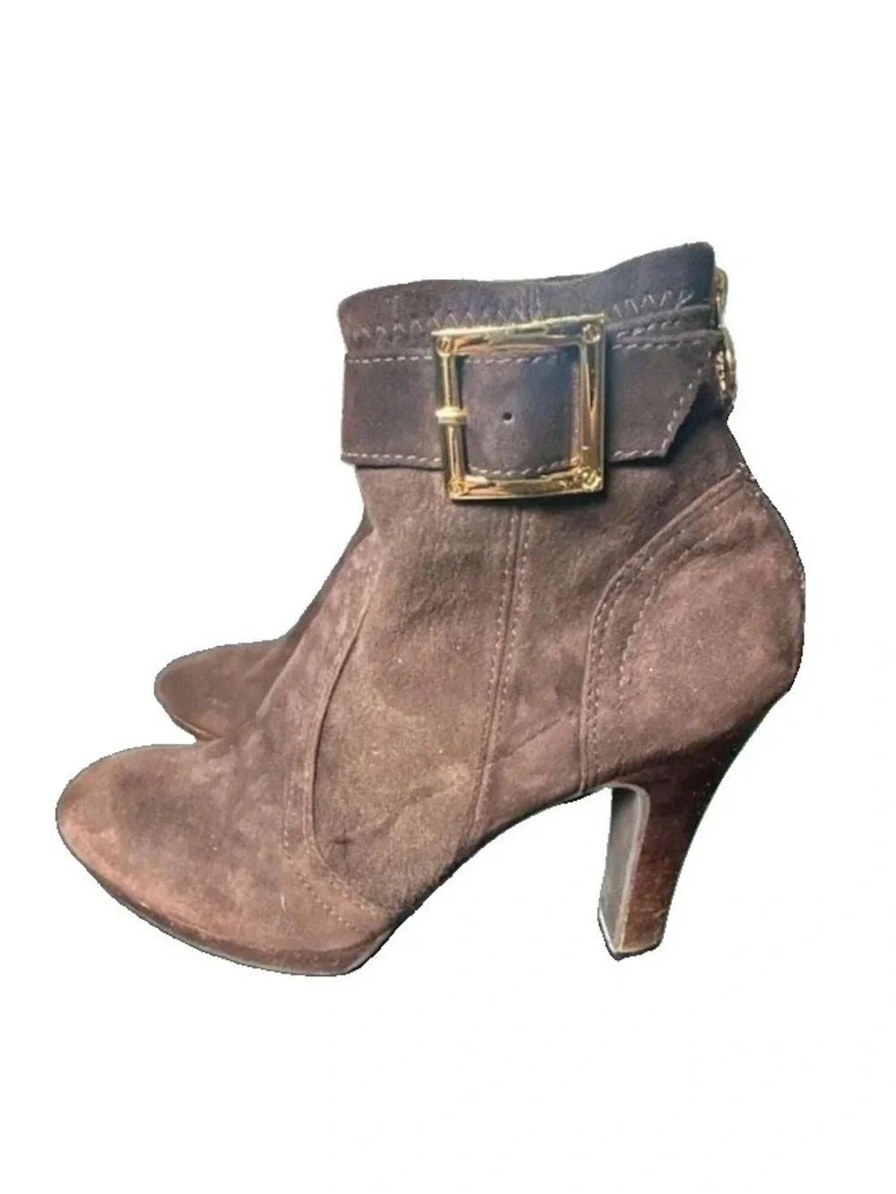 Tory Burch Melrose Brown Suede Ankle Boots with Gold Buckle 8.5